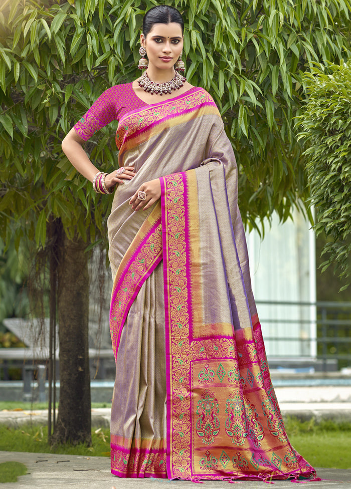 Grey Dupion Silk Saree With Blouse Piece Discount Fast Delivery