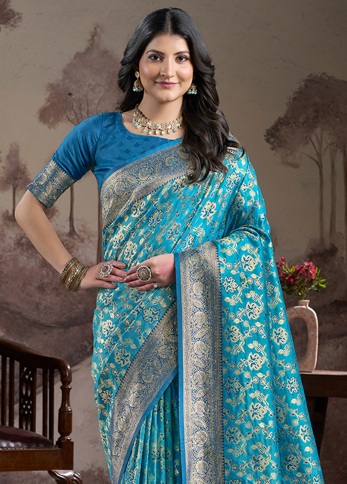 Sky Blue Spun Silk Saree With Blouse Piece Cheapest Pice Sale Online