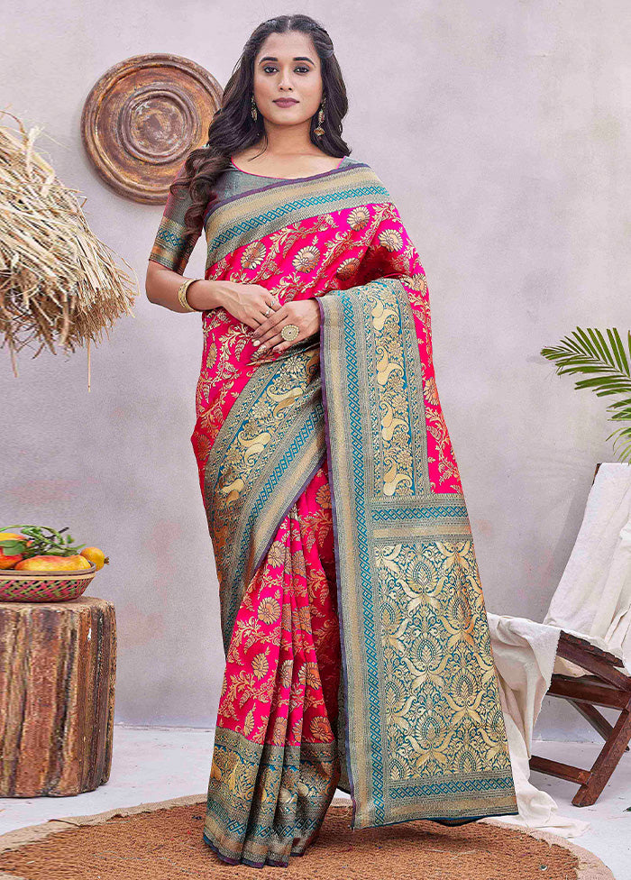 Pink Spun Silk Saree With Blouse Piece Cheap Lowest Pice