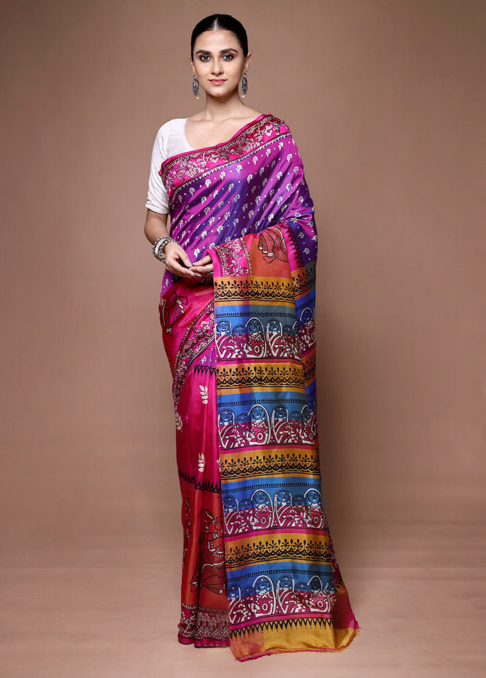 Pink Printed Pure Silk Saree Without Blouse Piece Clearance Best Seller