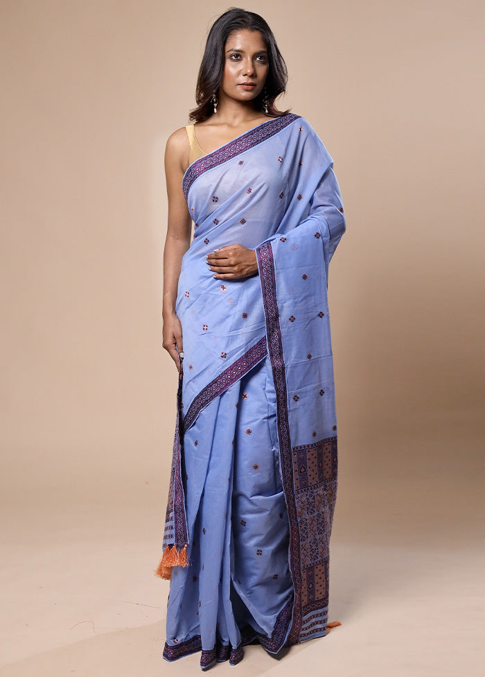 Blue Assam Silk Saree With Blouse Piece For Cheap Cheap Online