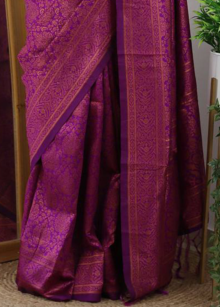 Wine Banarasi Silk Saree With Blouse Piece Discount In China