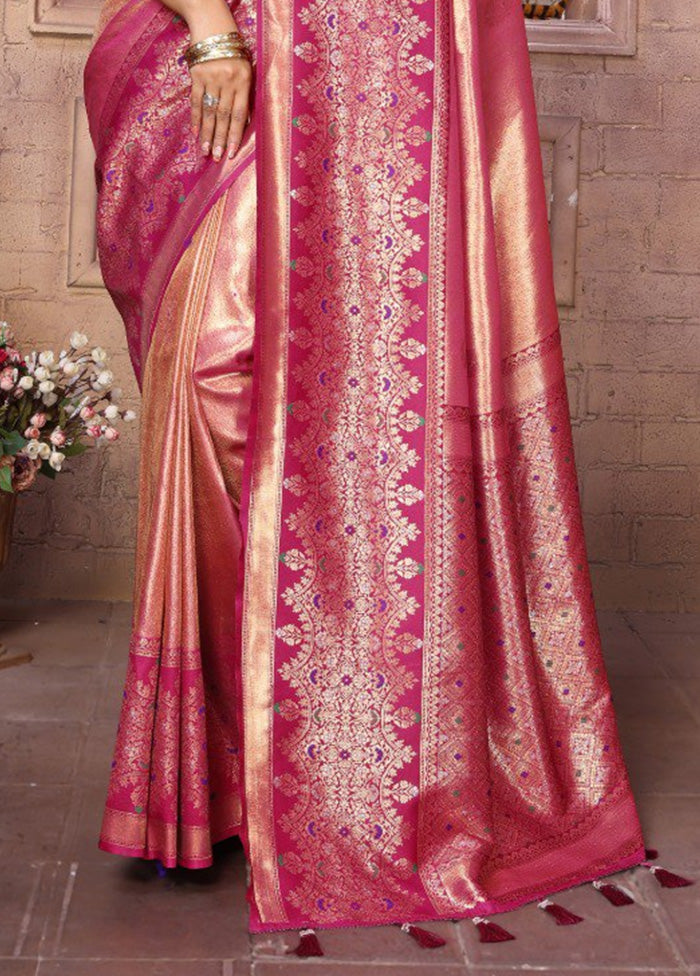 Pink Banarasi Silk Saree With Blouse Piece Really For Sale