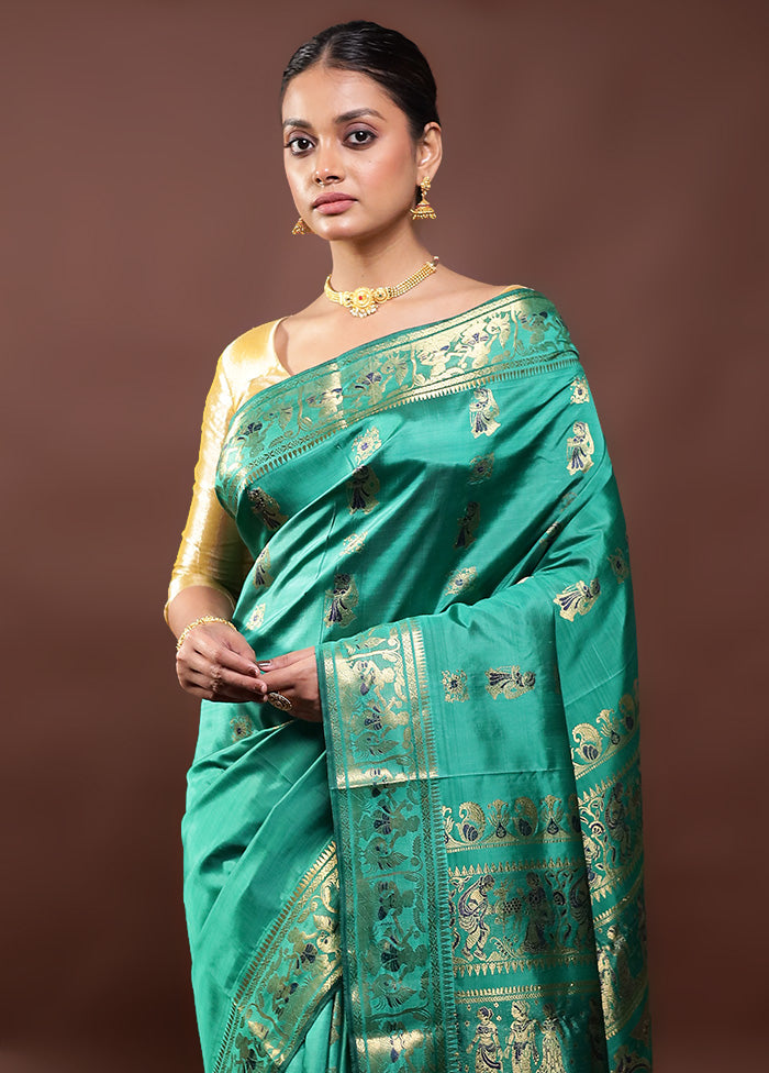 Green Handloom Baluchari Pure Silk Saree With Blouse Piece Outlet Store Online