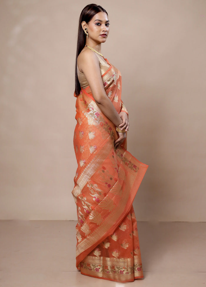 Peach Kora Silk Saree With Blouse Piece Clearance Official Site