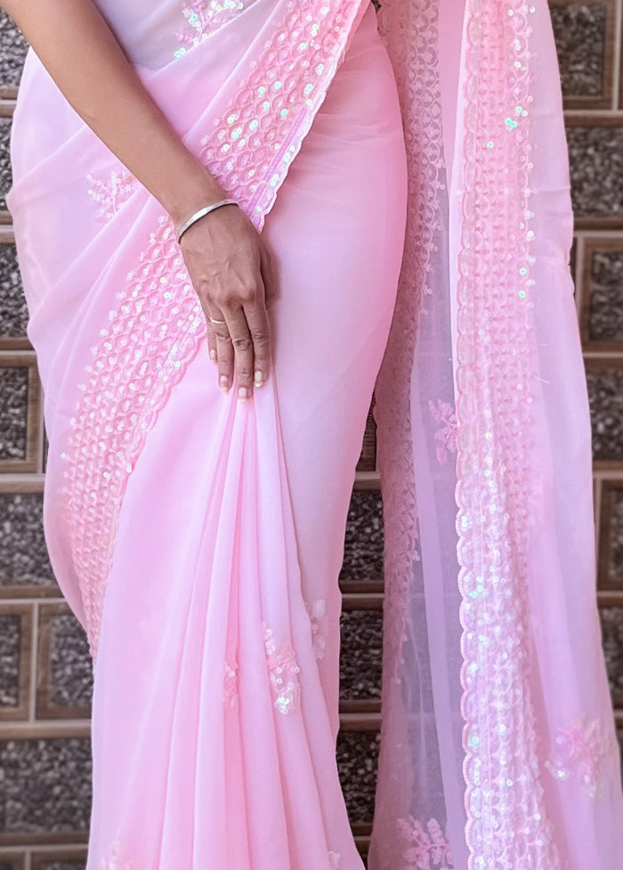 Pink Georgette Saree With Blouse Piece Buy Cheap Pay With Visa