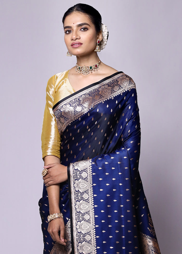 Blue Banarasi Silk Saree With Blouse Piece From China