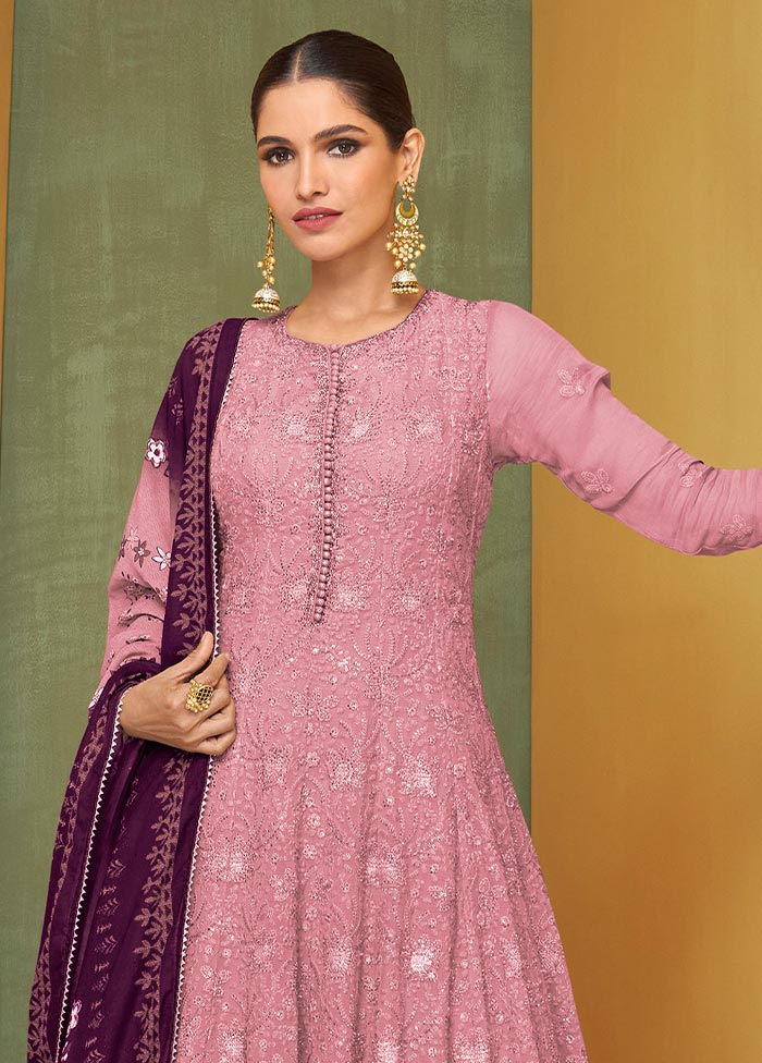 3 Pc Pink Semi Stitched Georgette Suit Set Sale Cost