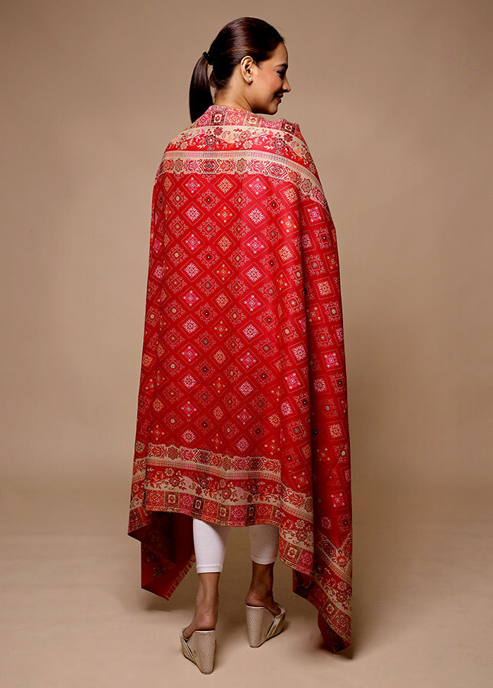 Red Butta Work With Zari Woven Border Shawl Hot Sale