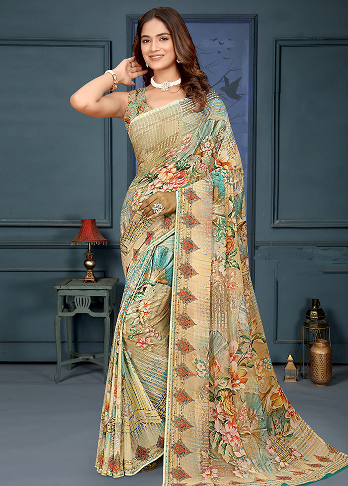 Cream Spun Silk Saree With Blouse Piece Order Online