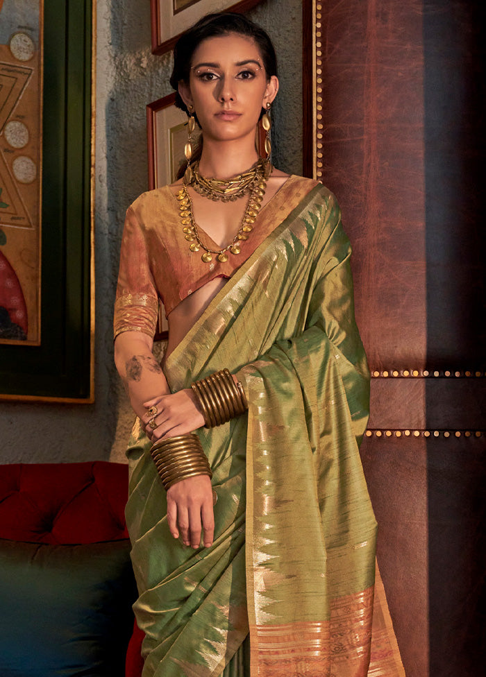 Green Tussar Silk Saree With Blouse Piece Free Shipping Discounts