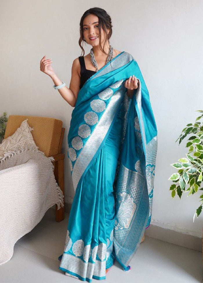 Blue Dupion Silk Saree With Blouse Piece Cheap Sale Pick A Best