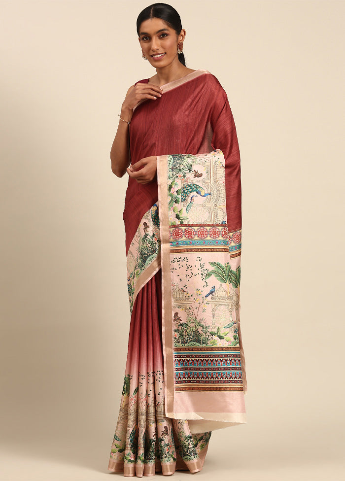 Maroon Cotton Saree With Blouse Piece Top Quality Sale Online