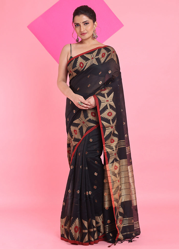 Black Cotton Saree With Blouse Piece Fashion Style Online