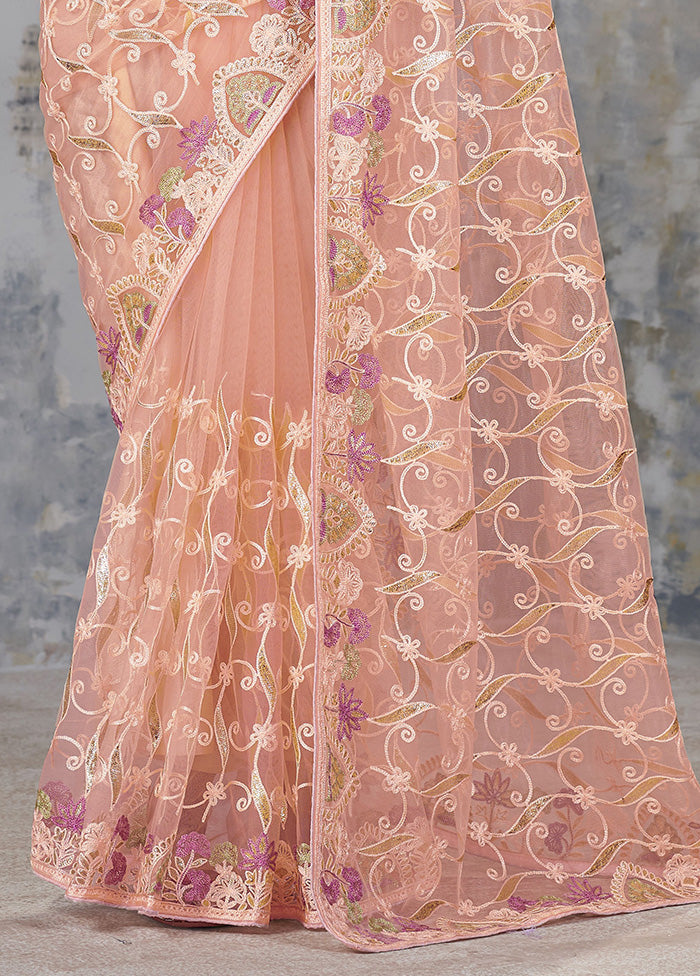 Orange Net Net Saree With Blouse Piece Free Shipping Tumblr