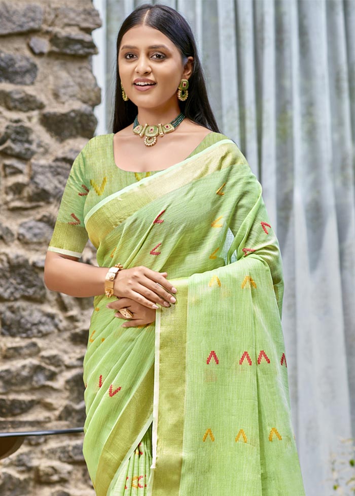 Light Green Cotton Saree With Blouse Piece Discount Inexpensive