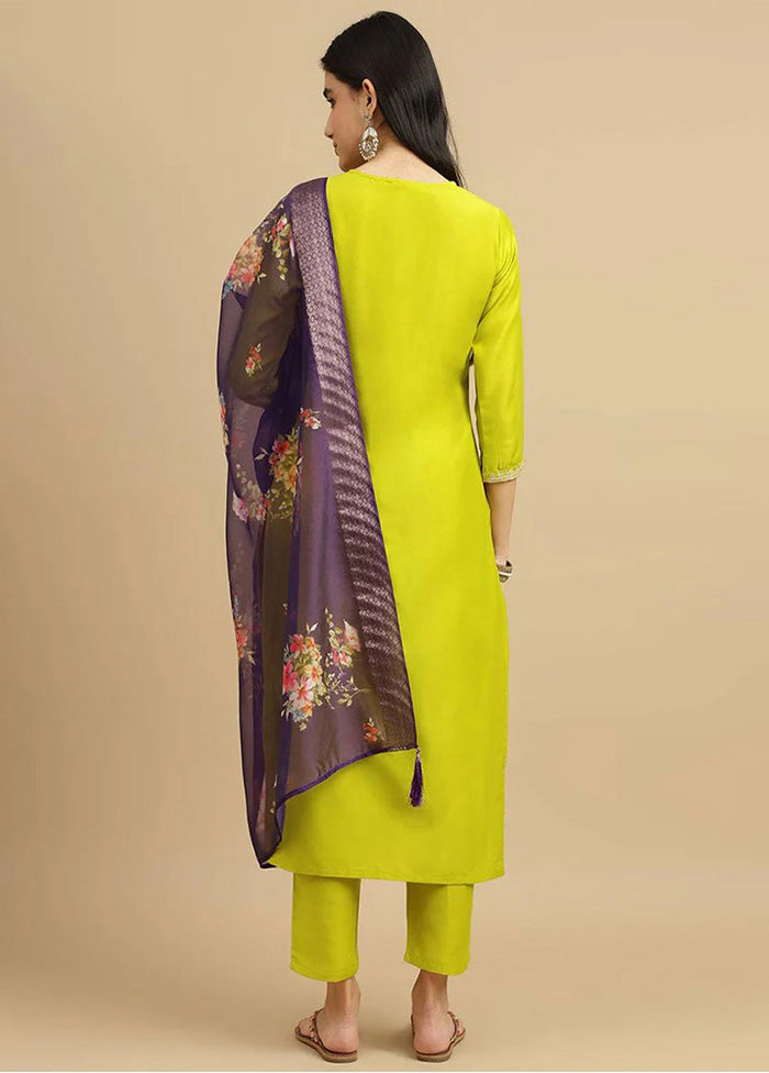 3 Pc Green Readymade Silk Suit Set Sale Wholesale Pice