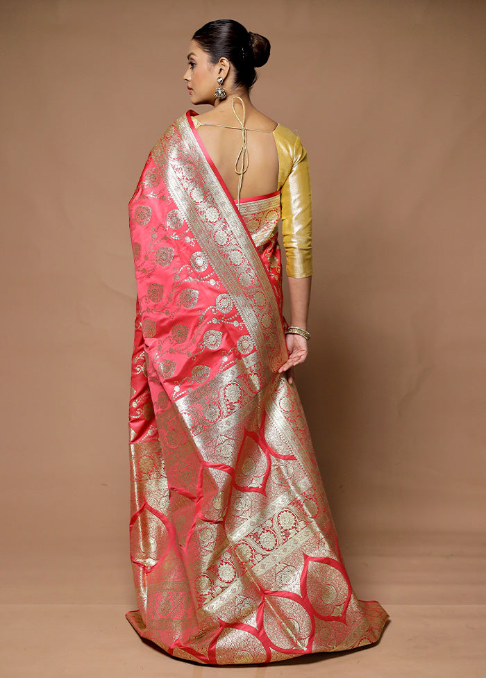 Pink Banarasi Silk Saree With Blouse Piece Cheap Best Seller