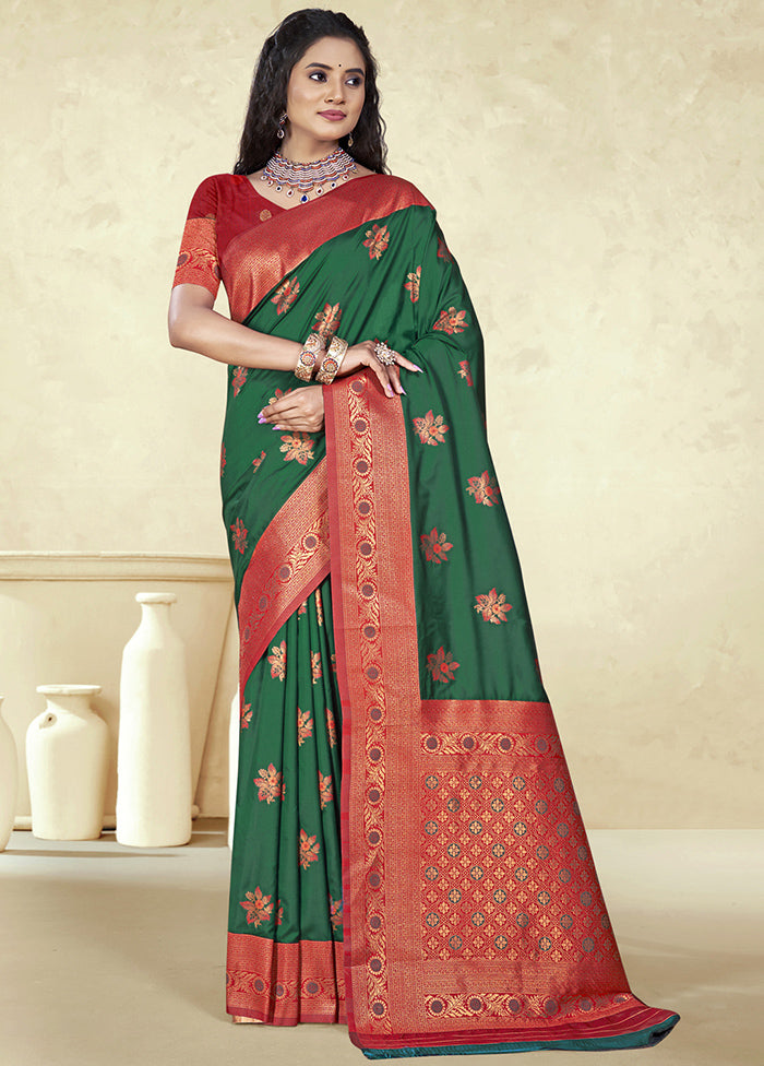 Dark Green Dupion Silk Saree With Blouse Piece Sale Latest