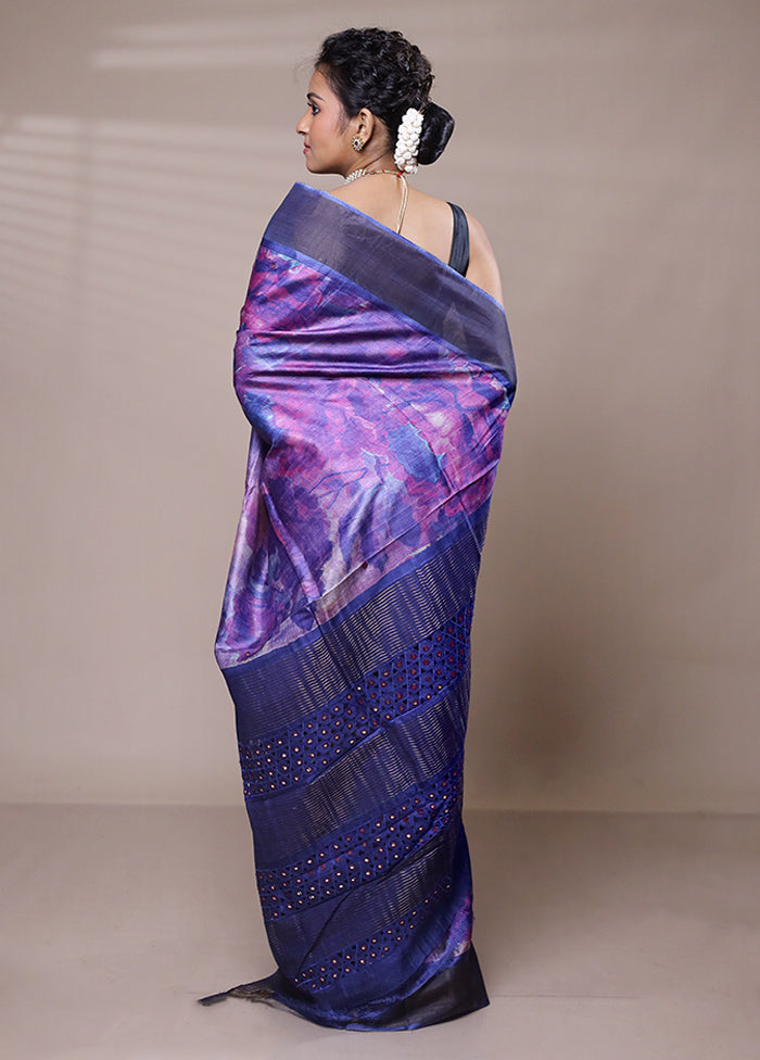 Purple Tussar Silk Saree With Blouse Piece Outlet Fashion Style