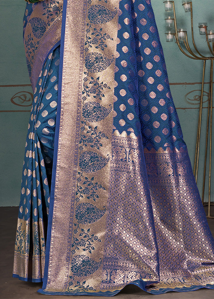 Blue Spun Silk Saree With Blouse Piece Cheap Pice Wholesale