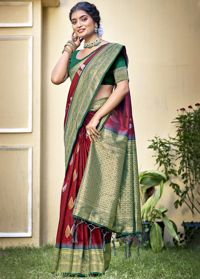 Maroon Dupion Silk Saree With Blouse Piece Clearance Outlet