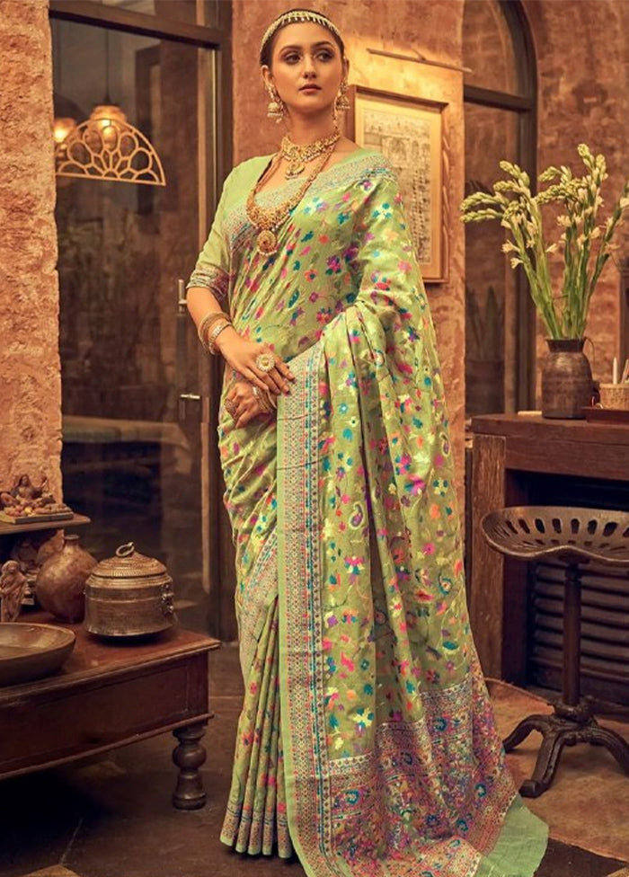 Pista Green Banarasi Silk Saree With Blouse Piece In China Cheap Online