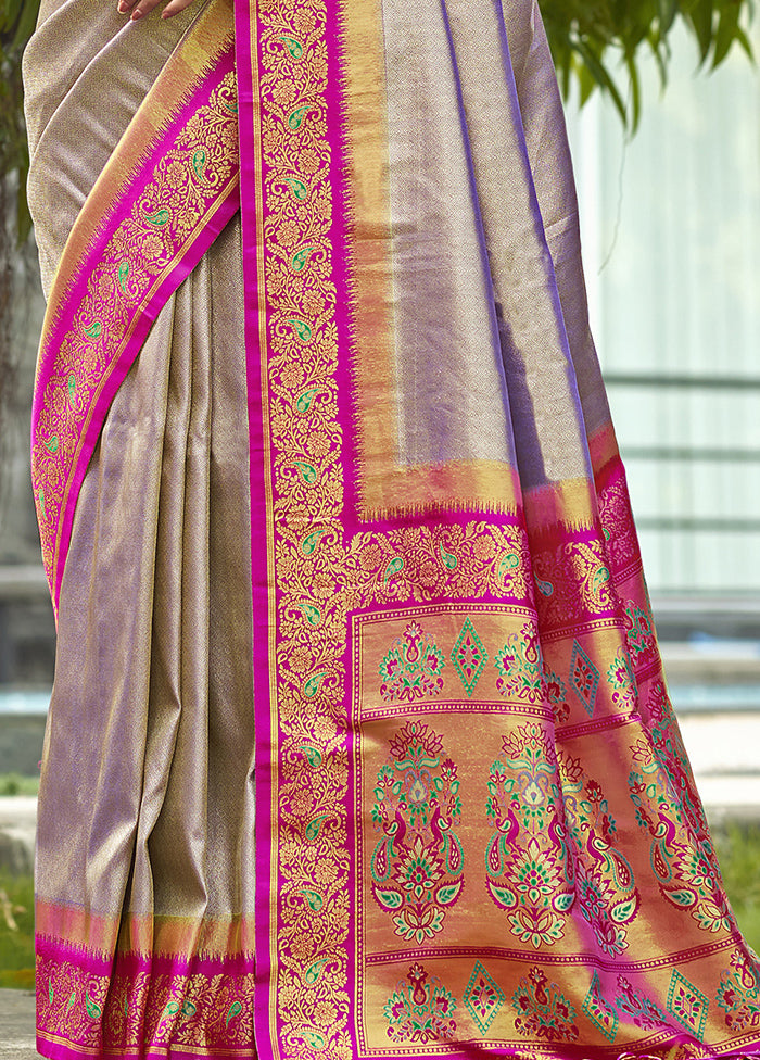 Grey Dupion Silk Saree With Blouse Piece Discount Fast Delivery