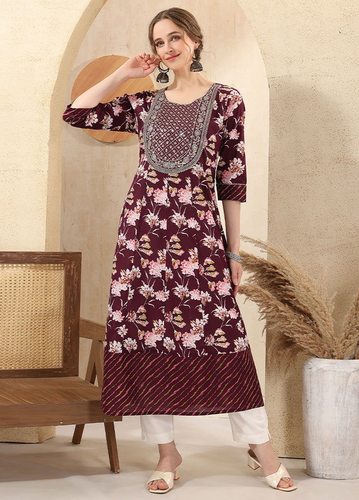 Wine Readymade Cotton Long Kurti Cheap Sale View