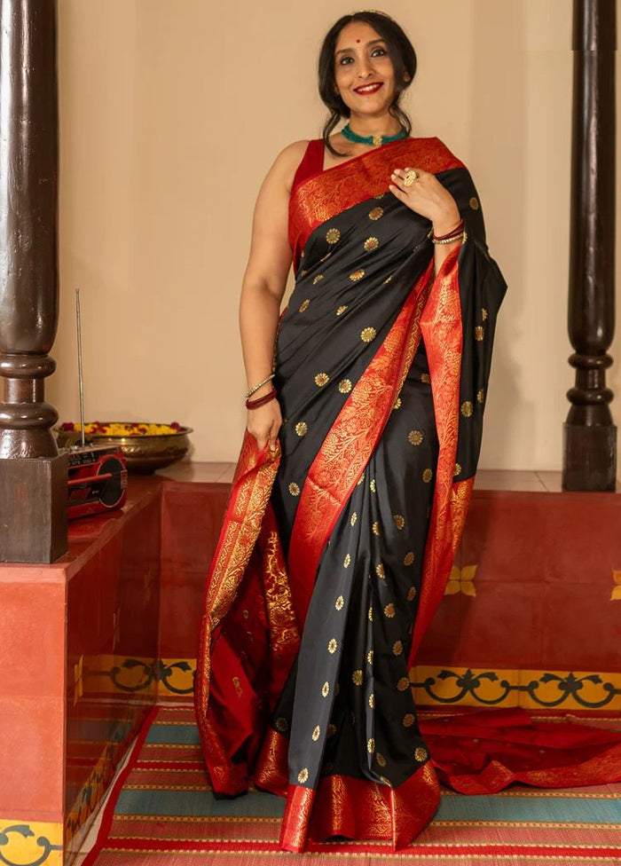 Black Banarasi Silk Saree With Blouse Piece Clearance Clearance