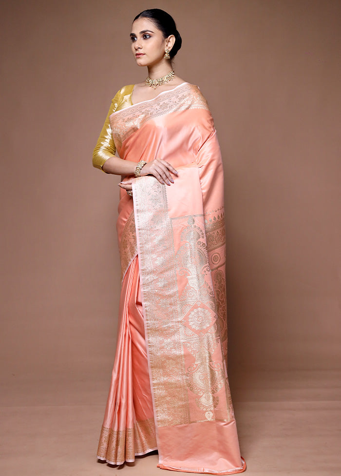 Pink Banarasi Silk Saree With Blouse Piece Buy Cheap 100% Original