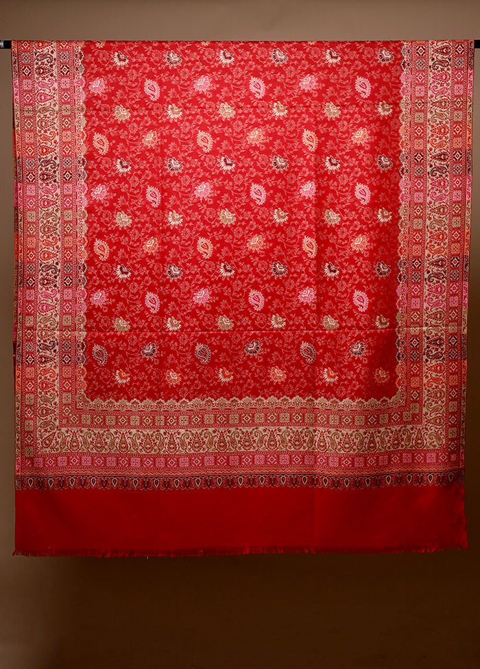 Red Butta Work With Zari Woven Border Shawl 100% Original Sale Online