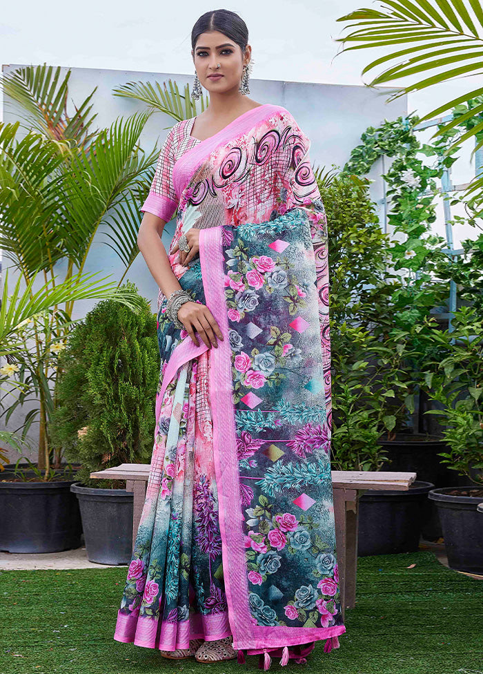 Pink Linen Silk Saree With Blouse Piece 2025 New Cheap Online