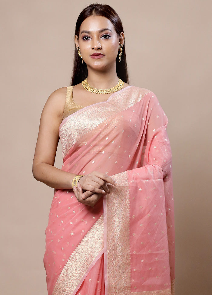 Pink Kora Silk Saree With Blouse Piece Sale Authentic