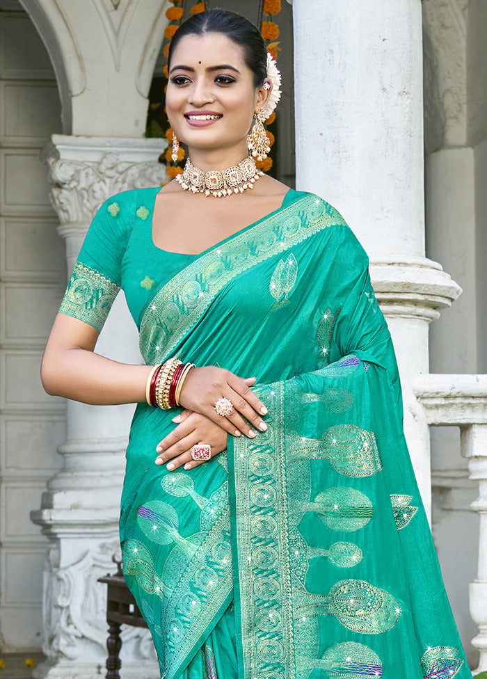 Green Spun Silk Saree With Blouse Piece Free Shipping Pices