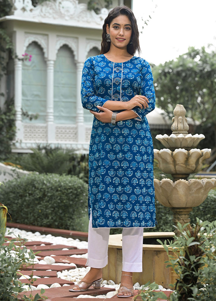 2 Pc Blue Readymade Cotton Kurti Set Clearance Pictures