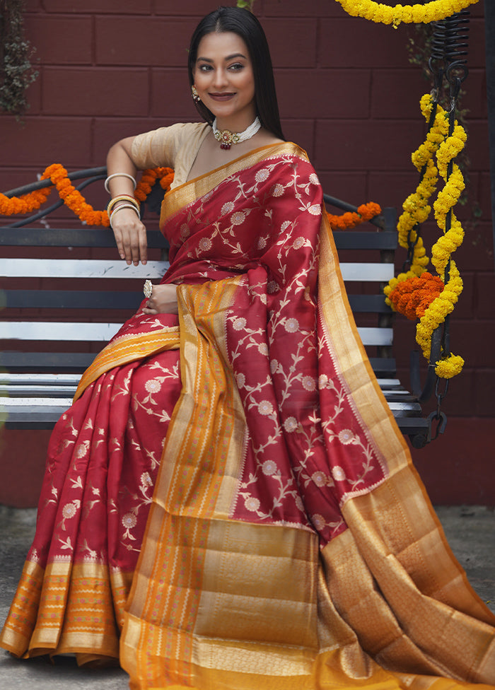 Red Handloom Dupion Pure Silk Saree With Blouse Piece Where To Buy