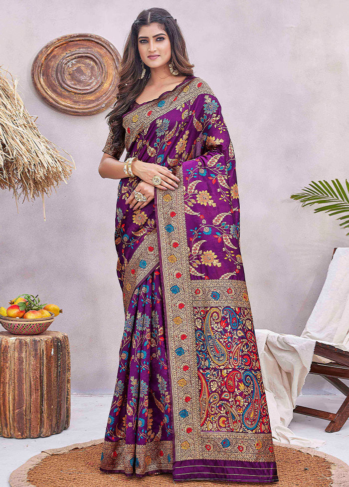 Purple Spun Silk Saree With Blouse Piece Outlet Huge Surprise