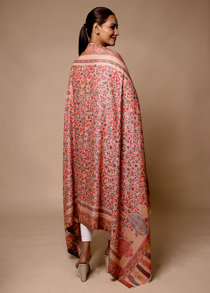 Pink Butta Work With Zari Woven Border Shawl Outlet View