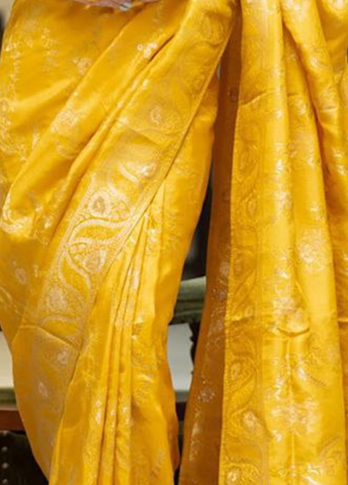 Mustard Banarasi Silk Saree With Blouse Piece Visit New Sale Online