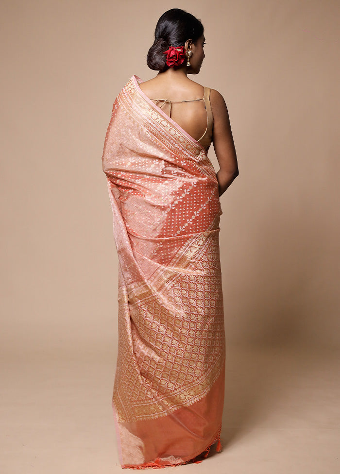 Peach Tissue Silk Saree With Blouse Piece Get Authentic Sale Online