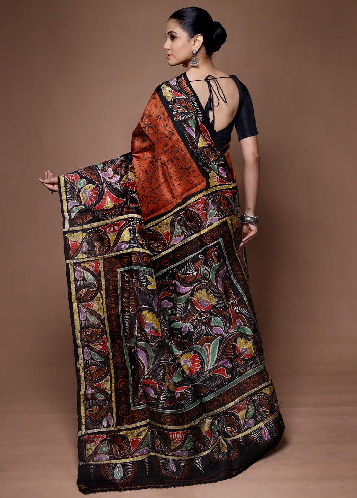 Rust Printed Pure Silk Saree Without Blouse Piece Buy Cheap Discount