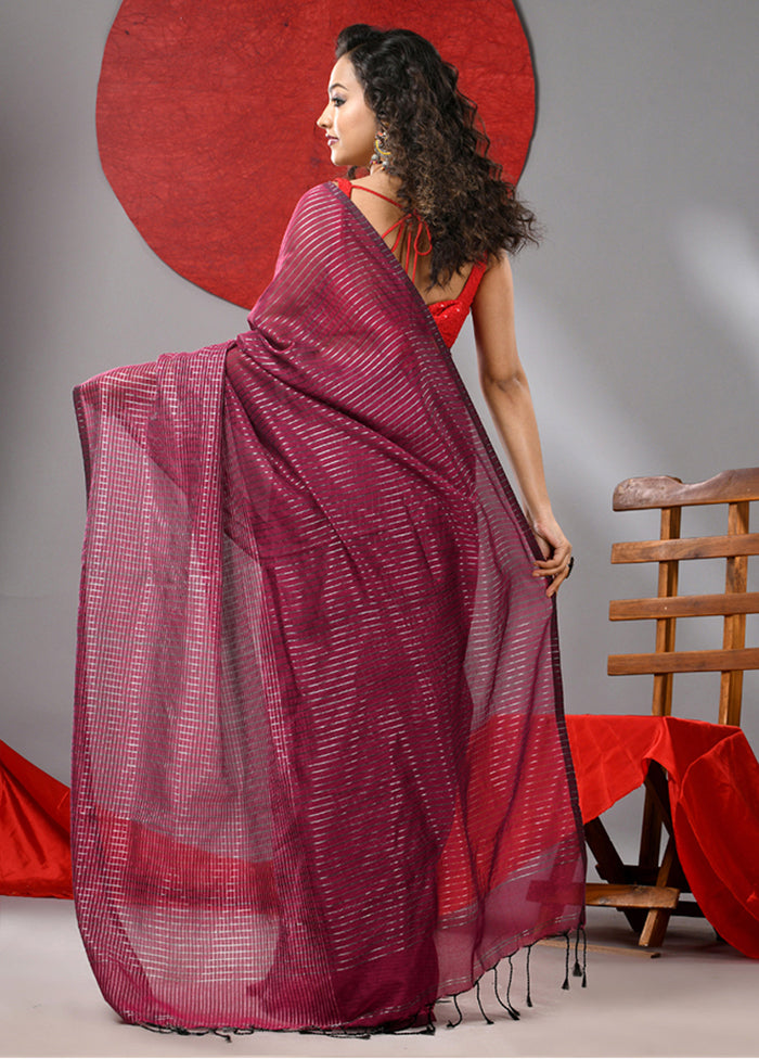 Magenta Cotton Saree With Blouse Piece Latest Collections