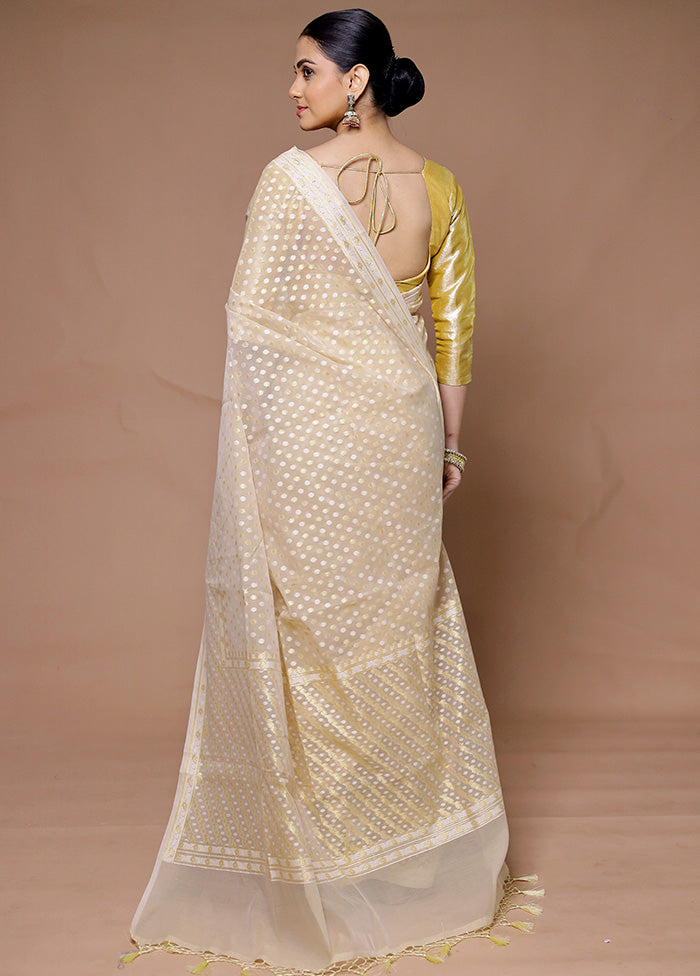 Cream Kora Silk Saree With Blouse Piece High Quality For Sale