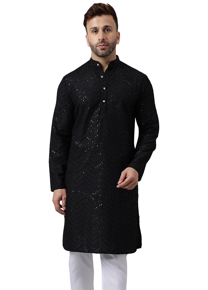 Black Silk Embroidered Kurta Cheapest Cheap Online