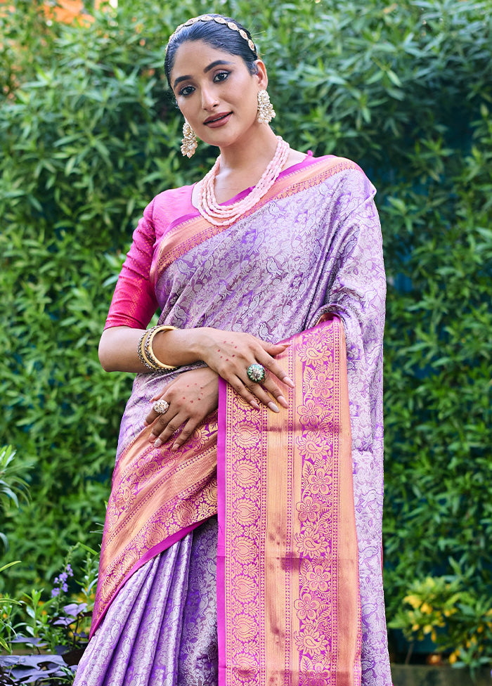 Purple Banarasi Silk Saree With Blouse Piece Buy Cheap Best Pices