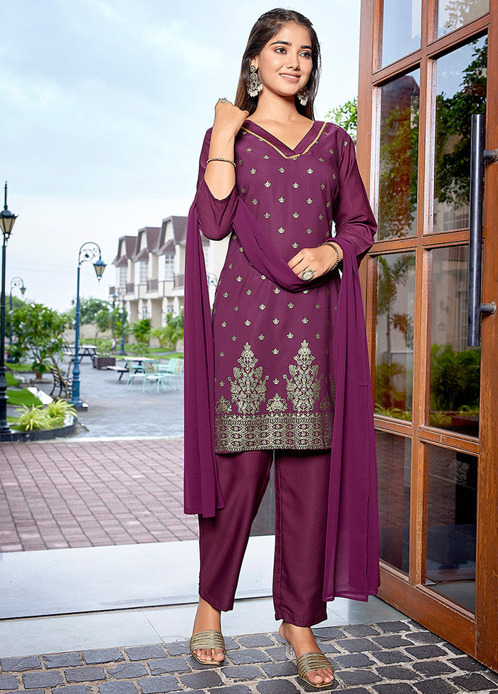 3 Pc Purple Readymade Silk Suit Set Sale Extremely