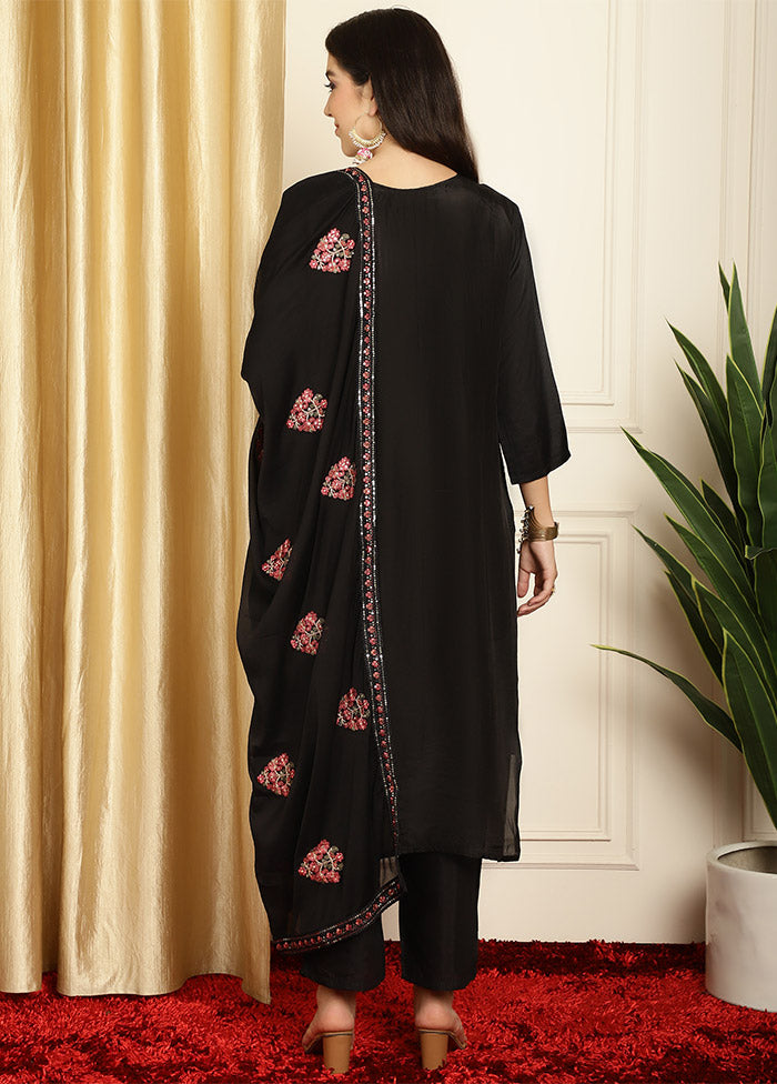 3 Pc Black Unstitched Pure Silk Suit Set Outlet Clearance