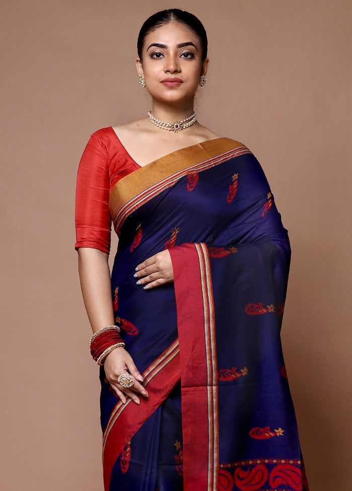 Blue Khadi Cotton Saree With Blouse Piece Shop Offer For Sale