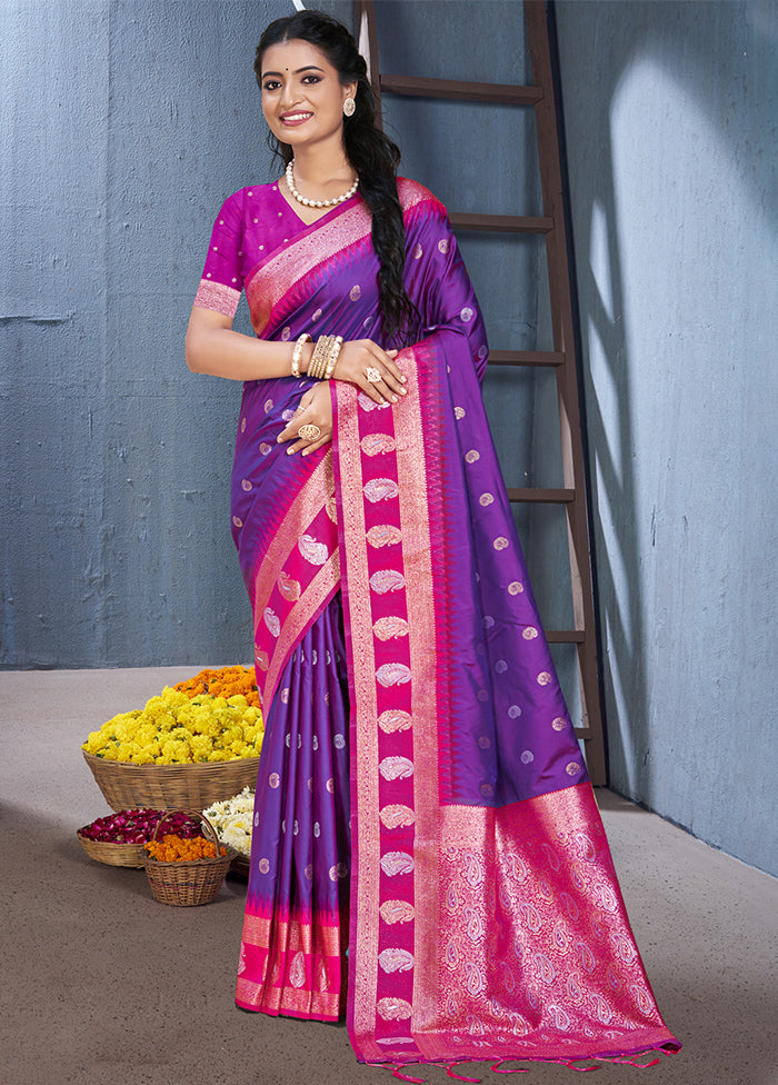 Purple Dupion Silk Saree With Blouse Piece Cheap 100% Authentic